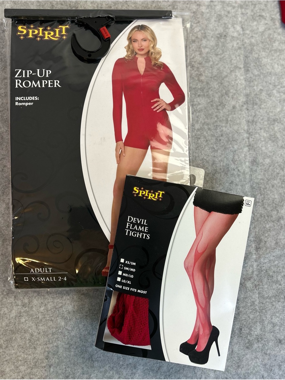 Spirit Halloween Red Zip-Up Romper and Fishnet Tights Adult Costume / XS